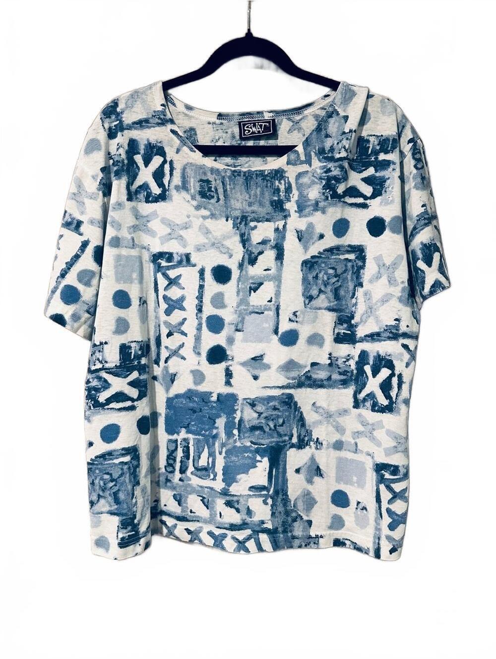 SWAT Abstract Blue & White Short Sleeve Top